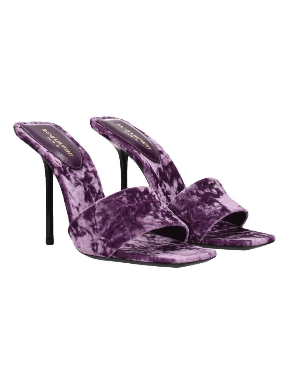 Saint Laurent Crushed Velvet Purple Slide Heels
